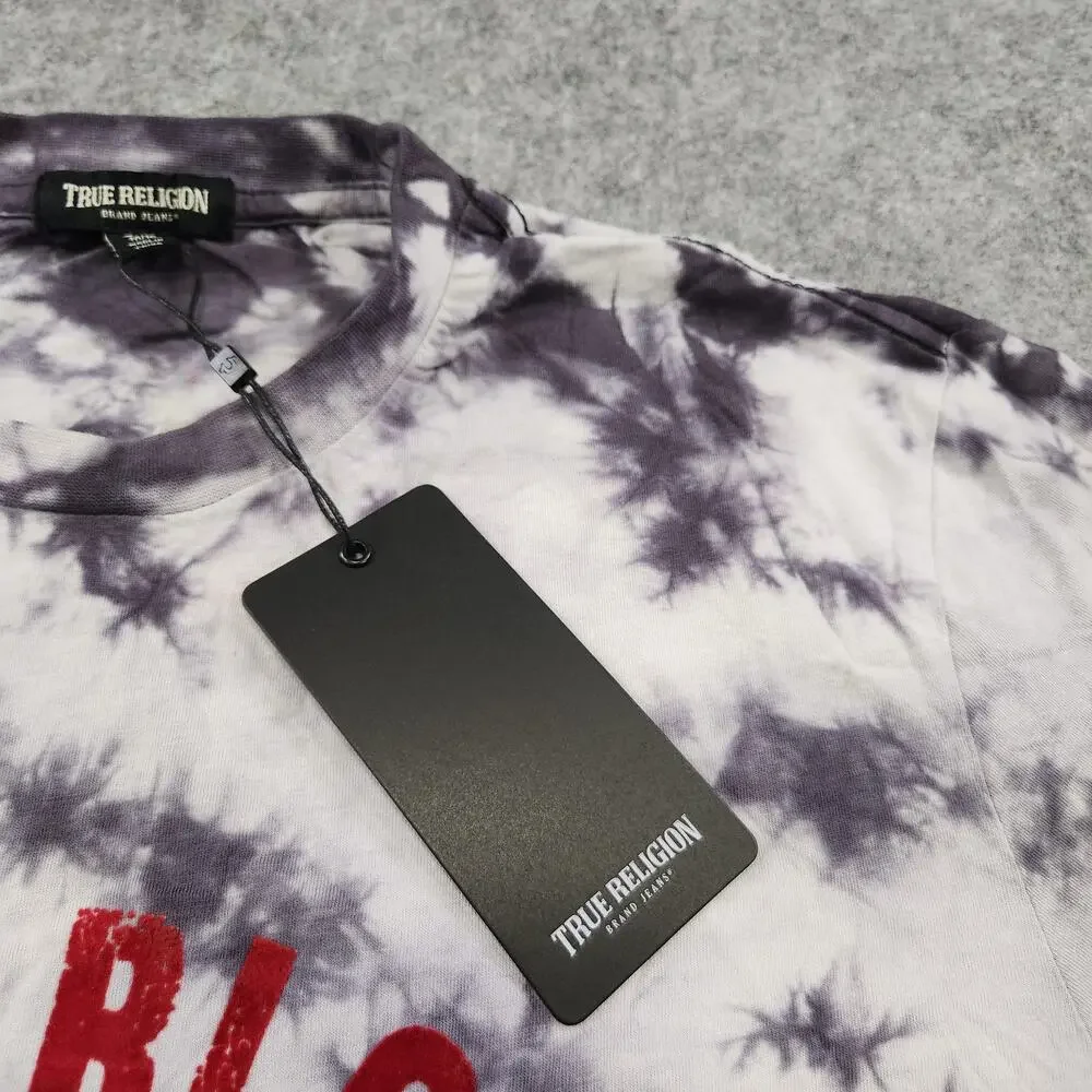 True Religion Shirt Mens Medium Tie Dye Onyx White SS Lullaby Buddha Graphic Tee